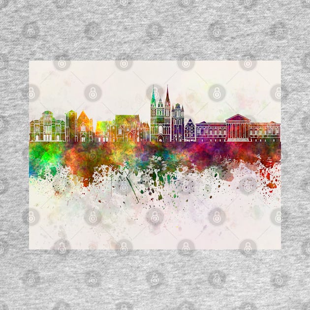 Angers skyline in watercolor background by PaulrommerArt